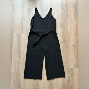 ELOQUII Black Knit Wide-Leg Jumpsuit with Tie Waist